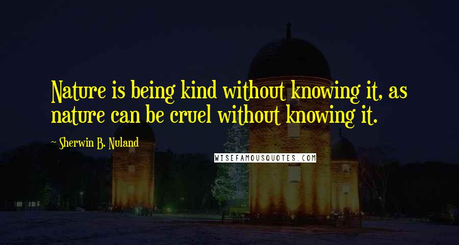 Sherwin B. Nuland Quotes: Nature is being kind without knowing it, as nature can be cruel without knowing it.