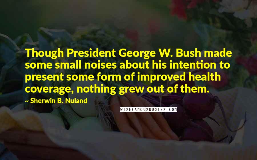 Sherwin B. Nuland Quotes: Though President George W. Bush made some small noises about his intention to present some form of improved health coverage, nothing grew out of them.