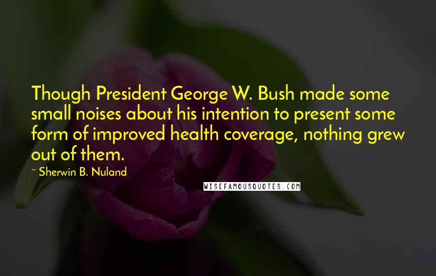 Sherwin B. Nuland Quotes: Though President George W. Bush made some small noises about his intention to present some form of improved health coverage, nothing grew out of them.