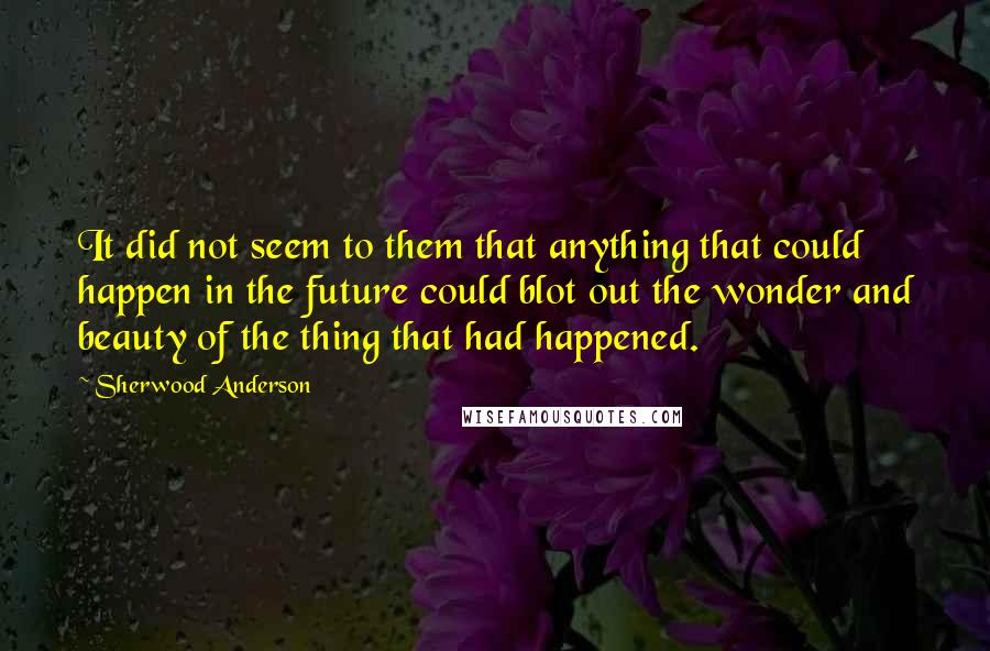 Sherwood Anderson Quotes: It did not seem to them that anything that could happen in the future could blot out the wonder and beauty of the thing that had happened.