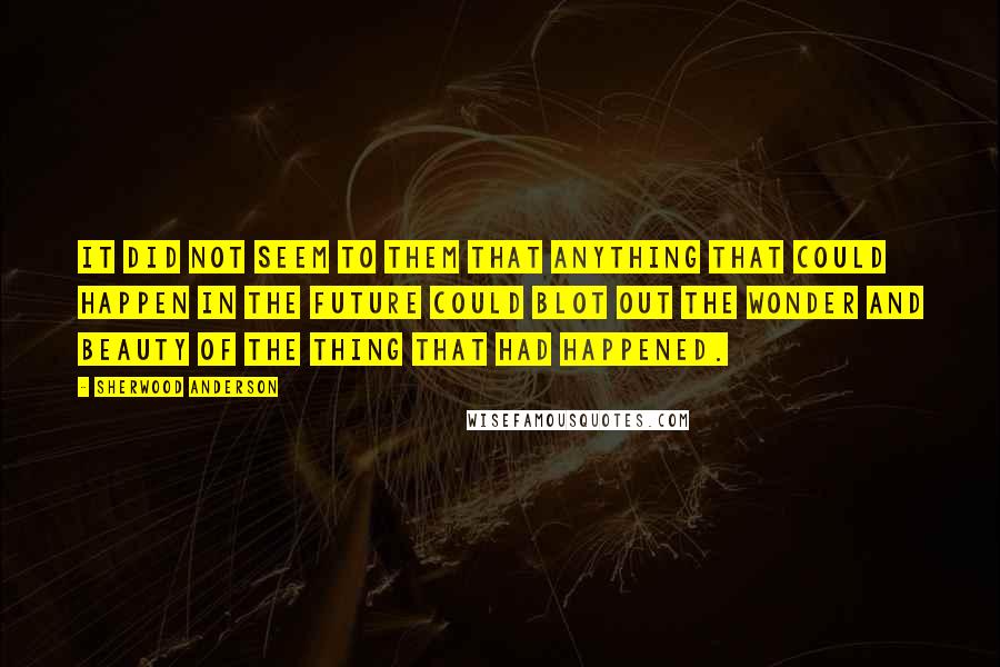 Sherwood Anderson Quotes: It did not seem to them that anything that could happen in the future could blot out the wonder and beauty of the thing that had happened.