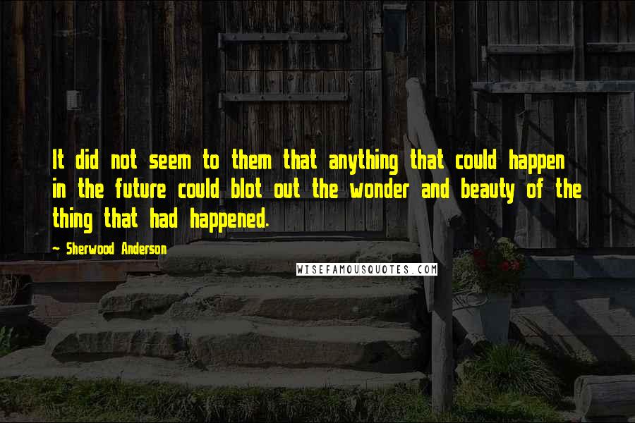 Sherwood Anderson Quotes: It did not seem to them that anything that could happen in the future could blot out the wonder and beauty of the thing that had happened.