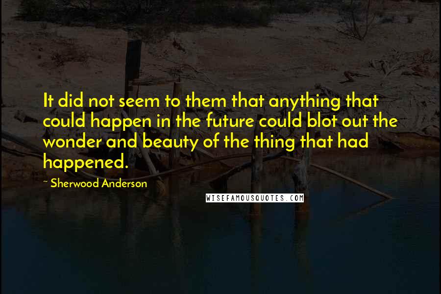 Sherwood Anderson Quotes: It did not seem to them that anything that could happen in the future could blot out the wonder and beauty of the thing that had happened.