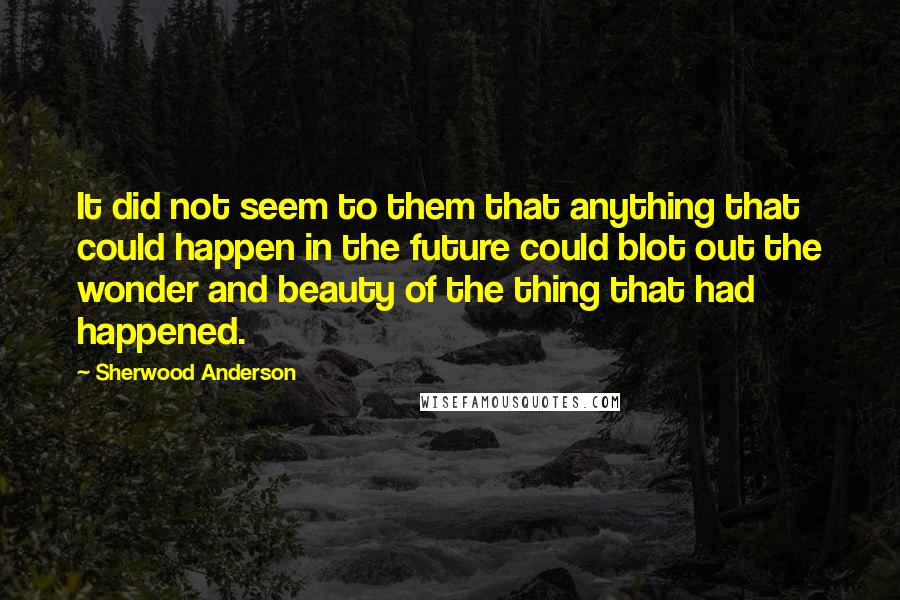 Sherwood Anderson Quotes: It did not seem to them that anything that could happen in the future could blot out the wonder and beauty of the thing that had happened.