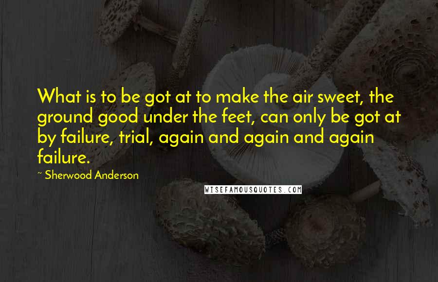 Sherwood Anderson Quotes: What is to be got at to make the air sweet, the ground good under the feet, can only be got at by failure, trial, again and again and again failure.