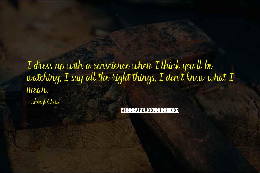 Sheryl Crow Quotes: I dress up with a conscience when I think you'll be watching. I say all the right things, I don't know what I mean.