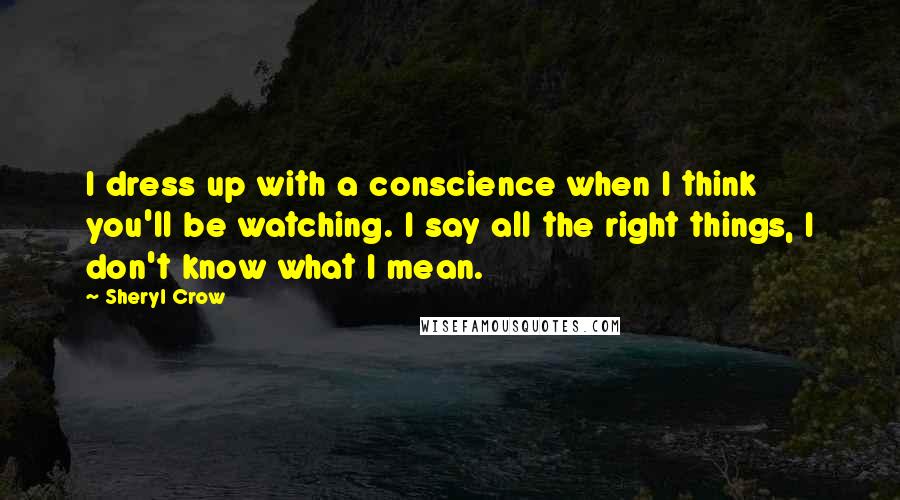 Sheryl Crow Quotes: I dress up with a conscience when I think you'll be watching. I say all the right things, I don't know what I mean.