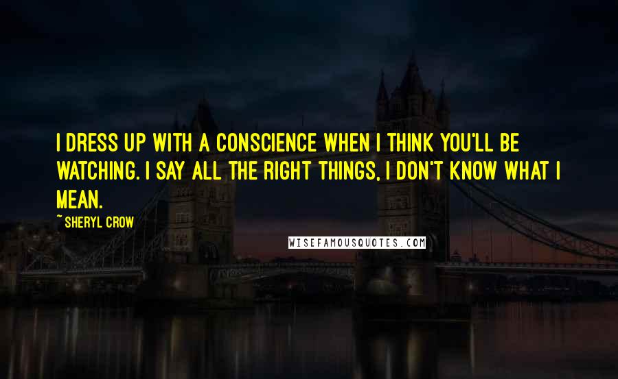 Sheryl Crow Quotes: I dress up with a conscience when I think you'll be watching. I say all the right things, I don't know what I mean.