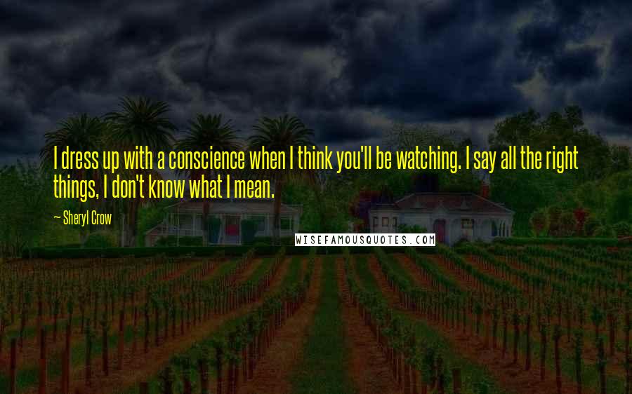 Sheryl Crow Quotes: I dress up with a conscience when I think you'll be watching. I say all the right things, I don't know what I mean.