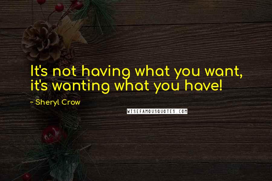 Sheryl Crow Quotes: It's not having what you want, it's wanting what you have!