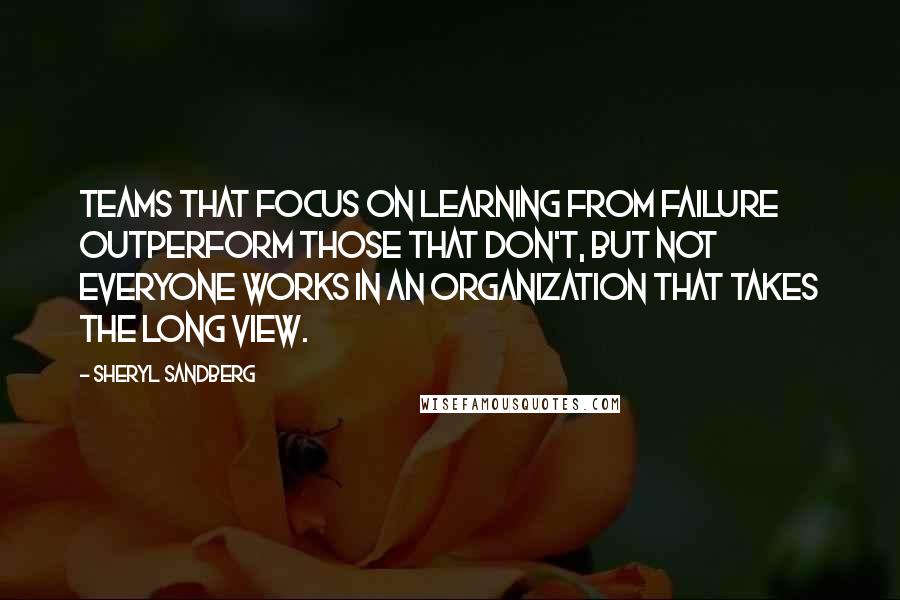 Sheryl Sandberg Quotes: Teams that focus on learning from failure outperform those that don't, but not everyone works in an organization that takes the long view.