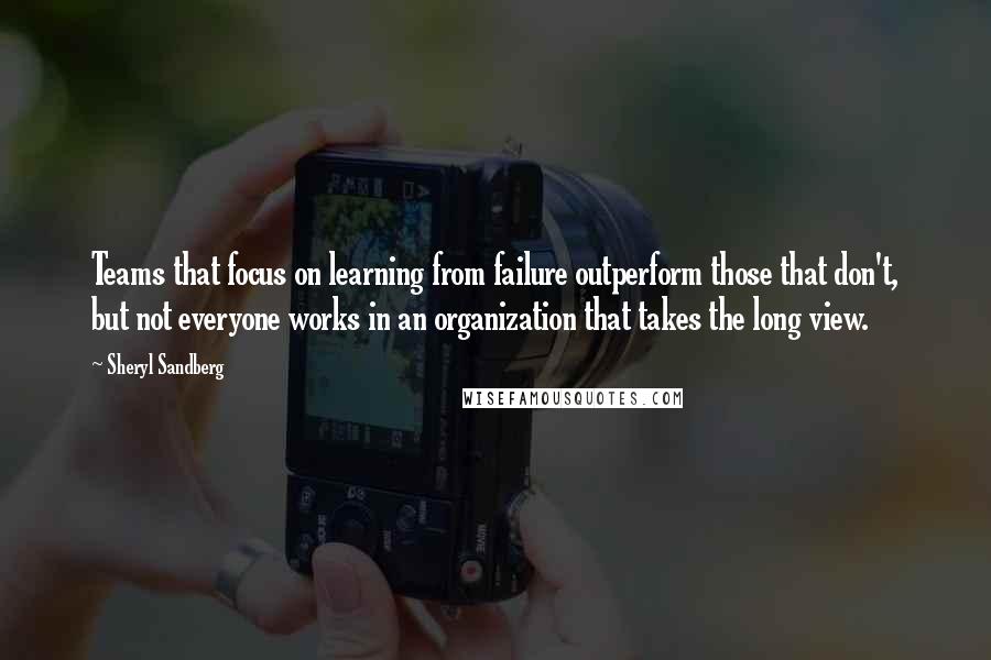 Sheryl Sandberg Quotes: Teams that focus on learning from failure outperform those that don't, but not everyone works in an organization that takes the long view.
