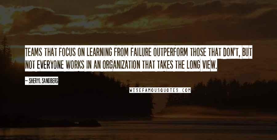 Sheryl Sandberg Quotes: Teams that focus on learning from failure outperform those that don't, but not everyone works in an organization that takes the long view.