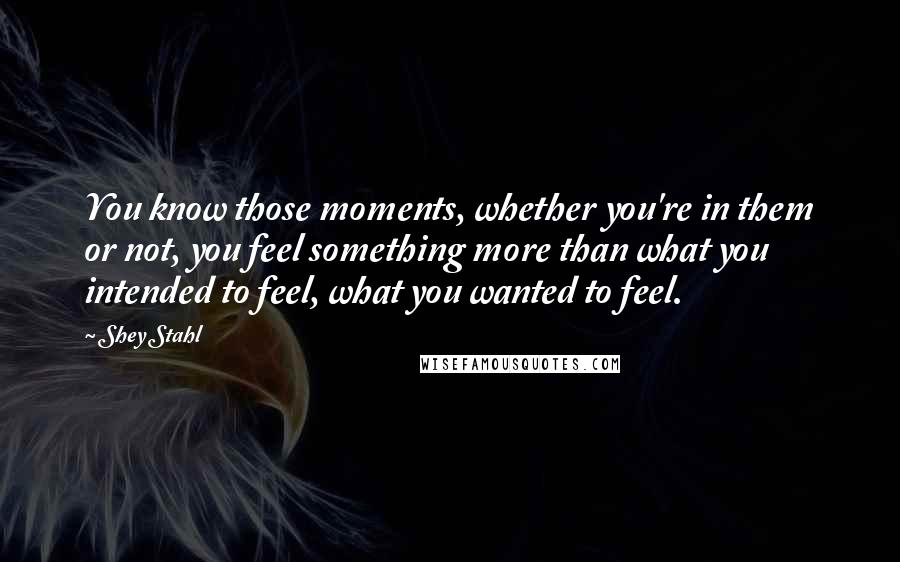 Shey Stahl Quotes: You know those moments, whether you're in them or not, you feel something more than what you intended to feel, what you wanted to feel.