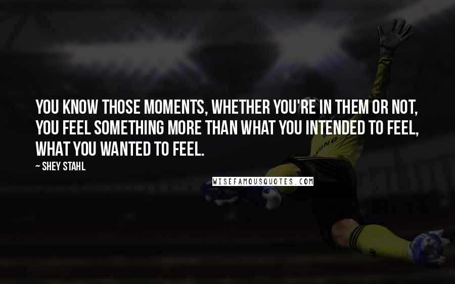 Shey Stahl Quotes: You know those moments, whether you're in them or not, you feel something more than what you intended to feel, what you wanted to feel.