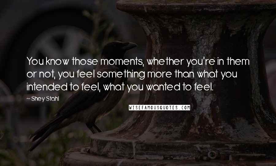 Shey Stahl Quotes: You know those moments, whether you're in them or not, you feel something more than what you intended to feel, what you wanted to feel.