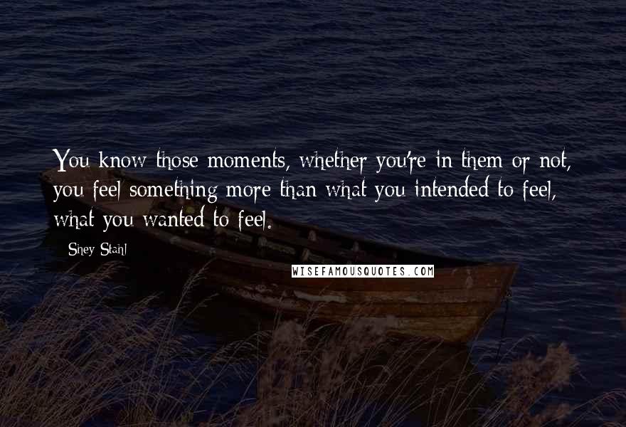 Shey Stahl Quotes: You know those moments, whether you're in them or not, you feel something more than what you intended to feel, what you wanted to feel.