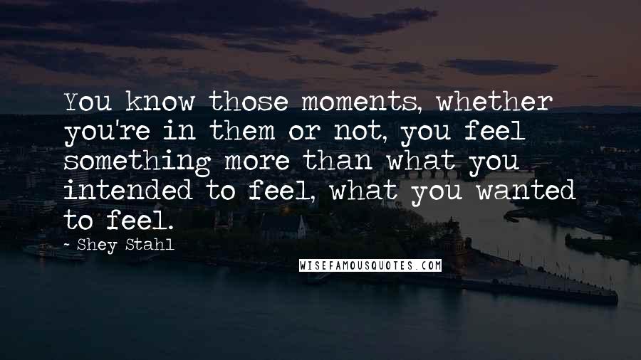 Shey Stahl Quotes: You know those moments, whether you're in them or not, you feel something more than what you intended to feel, what you wanted to feel.