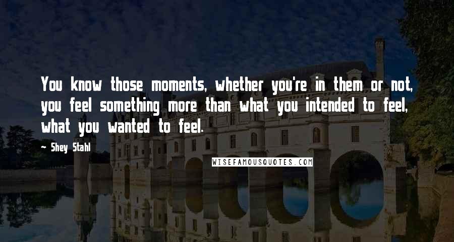 Shey Stahl Quotes: You know those moments, whether you're in them or not, you feel something more than what you intended to feel, what you wanted to feel.