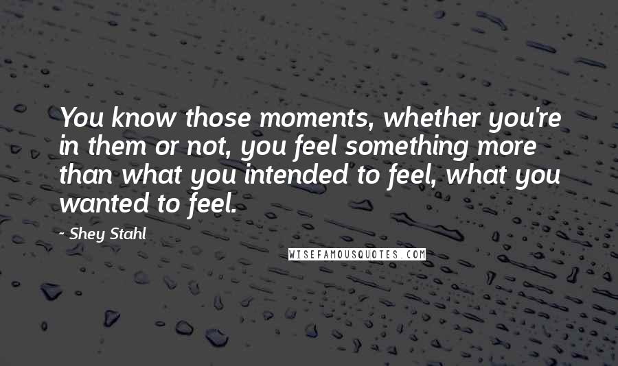 Shey Stahl Quotes: You know those moments, whether you're in them or not, you feel something more than what you intended to feel, what you wanted to feel.