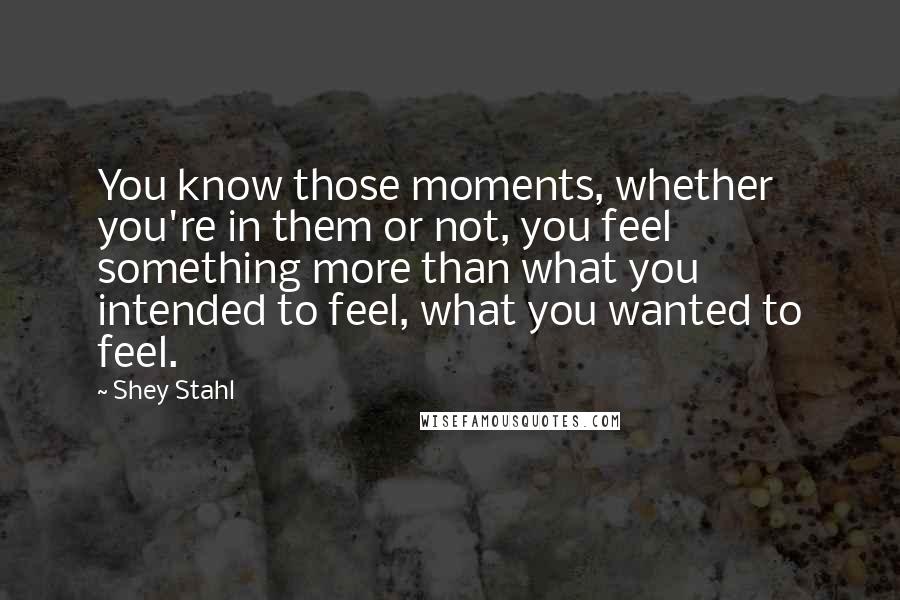 Shey Stahl Quotes: You know those moments, whether you're in them or not, you feel something more than what you intended to feel, what you wanted to feel.