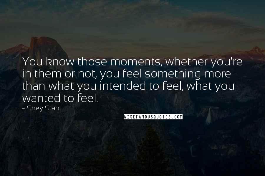 Shey Stahl Quotes: You know those moments, whether you're in them or not, you feel something more than what you intended to feel, what you wanted to feel.