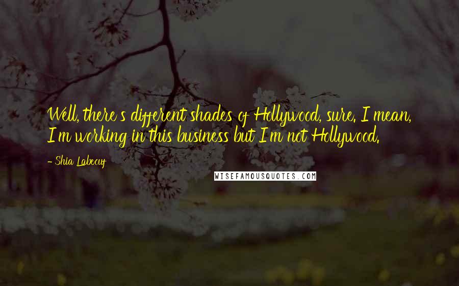 Shia Labeouf Quotes: Well, there's different shades of Hollywood, sure. I mean, I'm working in this business but I'm not Hollywood.