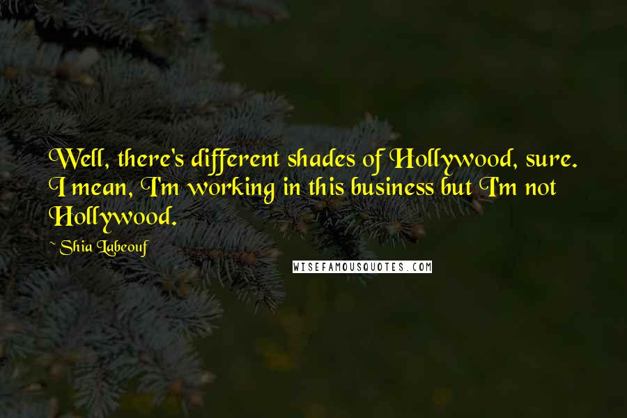Shia Labeouf Quotes: Well, there's different shades of Hollywood, sure. I mean, I'm working in this business but I'm not Hollywood.