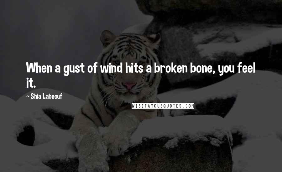 Shia Labeouf Quotes: When a gust of wind hits a broken bone, you feel it.