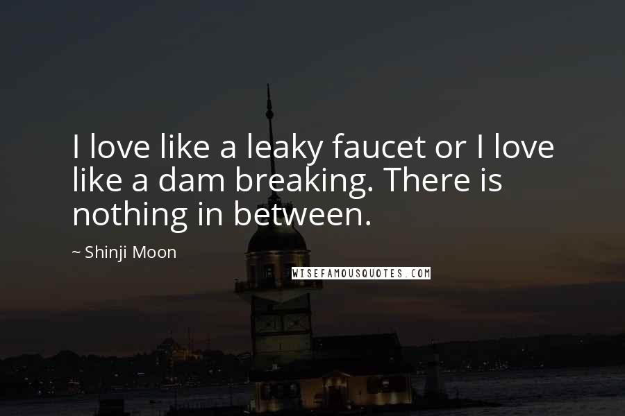 Shinji Moon Quotes: I love like a leaky faucet or I love like a dam breaking. There is nothing in between.