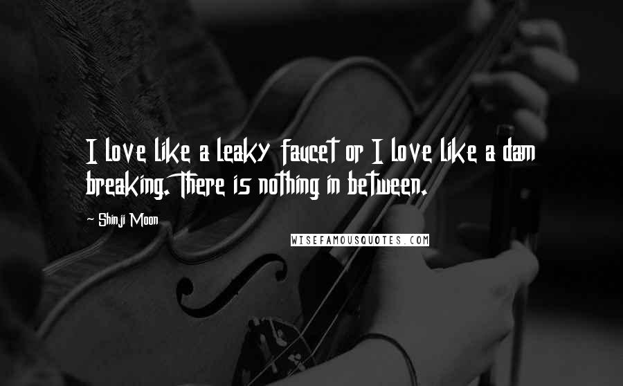 Shinji Moon Quotes: I love like a leaky faucet or I love like a dam breaking. There is nothing in between.