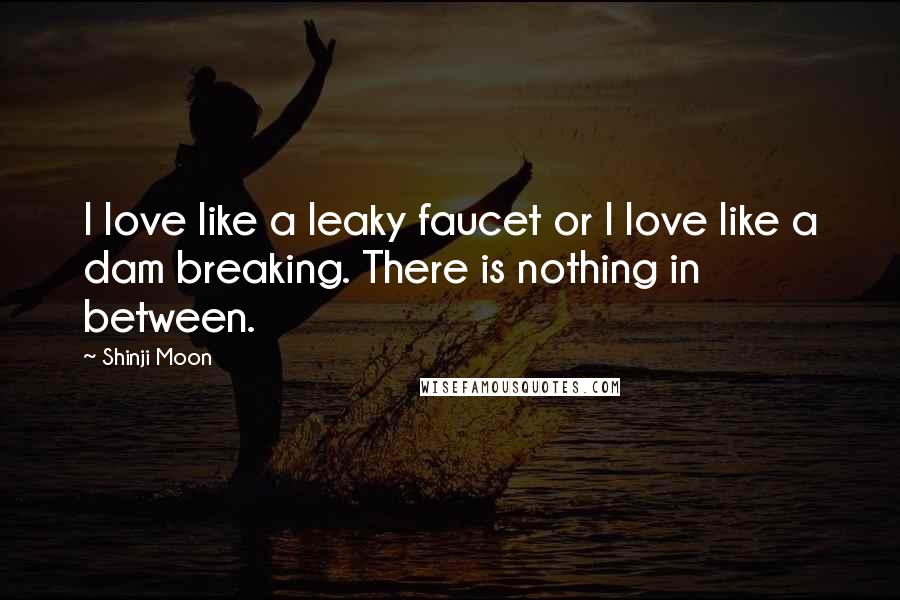 Shinji Moon Quotes: I love like a leaky faucet or I love like a dam breaking. There is nothing in between.