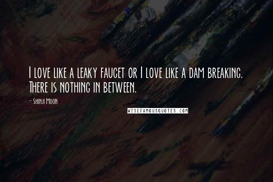 Shinji Moon Quotes: I love like a leaky faucet or I love like a dam breaking. There is nothing in between.