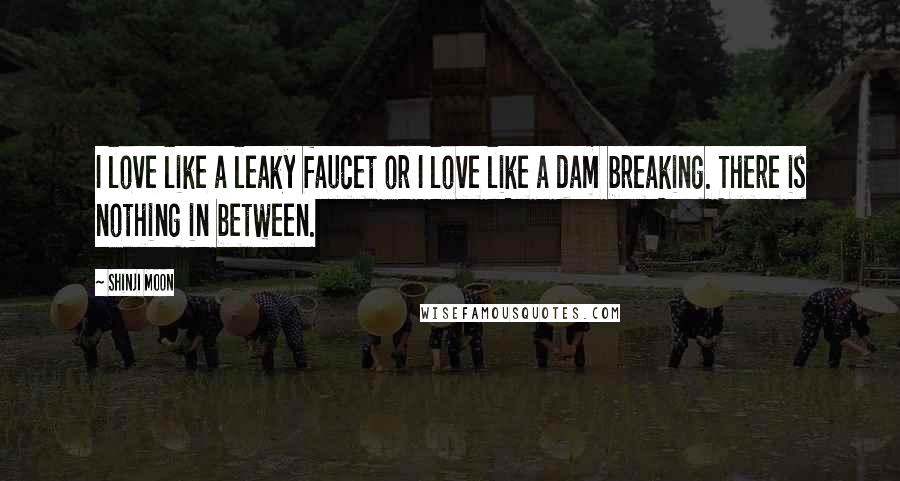 Shinji Moon Quotes: I love like a leaky faucet or I love like a dam breaking. There is nothing in between.