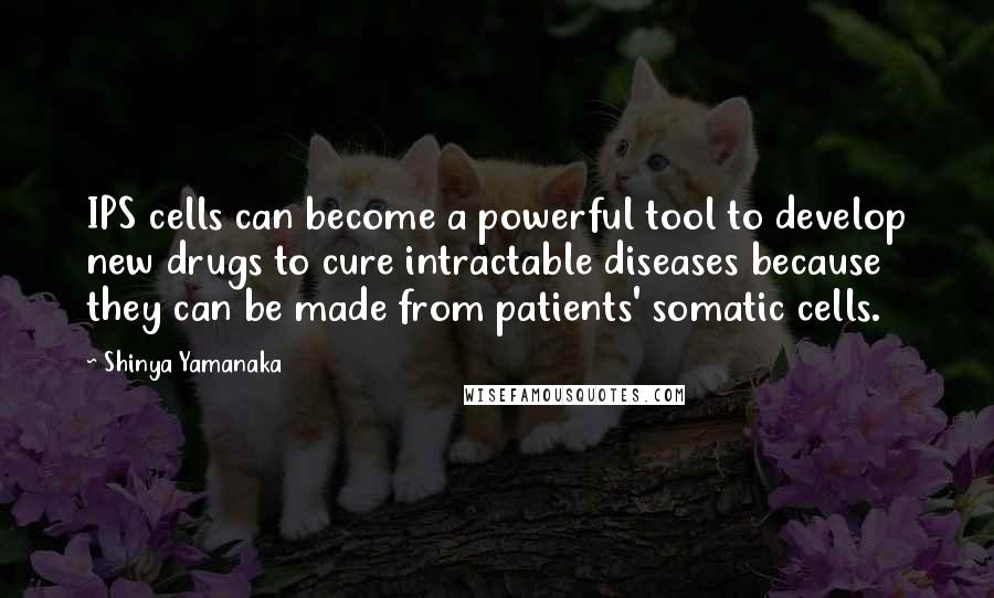 Shinya Yamanaka Quotes: IPS cells can become a powerful tool to develop new drugs to cure intractable diseases because they can be made from patients' somatic cells.