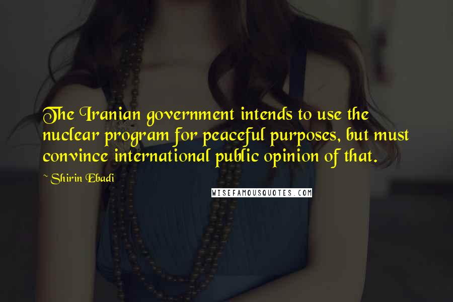 Shirin Ebadi Quotes: The Iranian government intends to use the nuclear program for peaceful purposes, but must convince international public opinion of that.