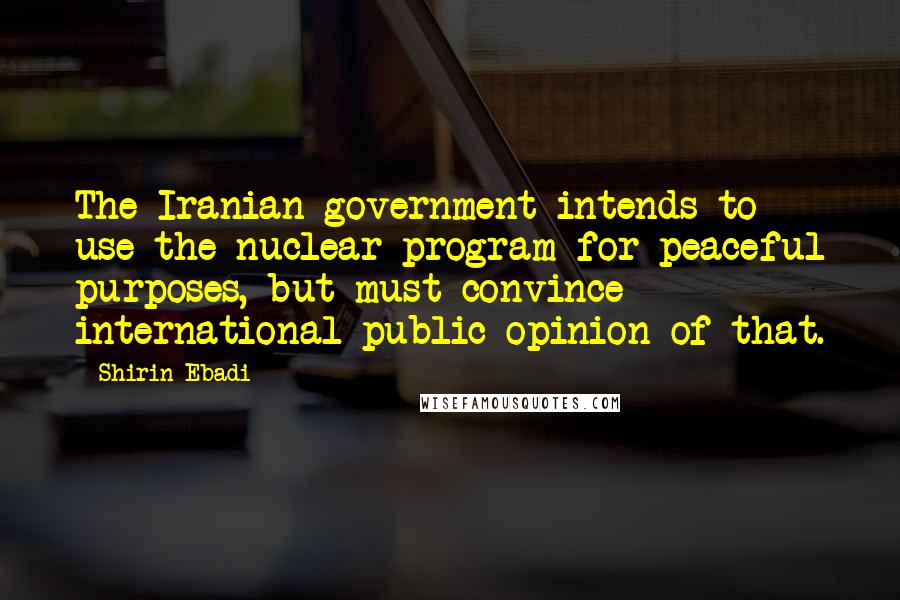 Shirin Ebadi Quotes: The Iranian government intends to use the nuclear program for peaceful purposes, but must convince international public opinion of that.