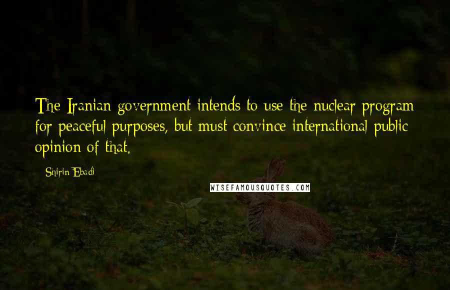 Shirin Ebadi Quotes: The Iranian government intends to use the nuclear program for peaceful purposes, but must convince international public opinion of that.