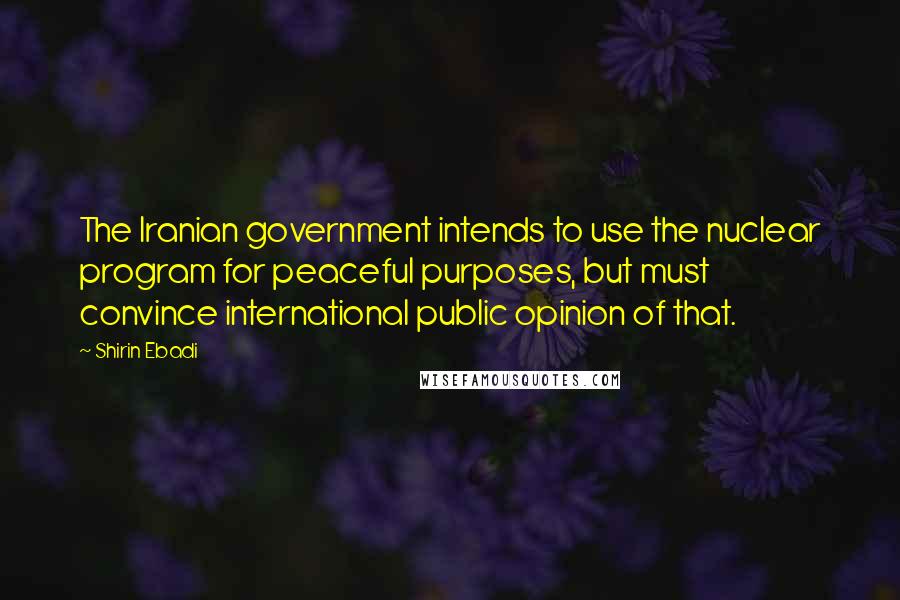 Shirin Ebadi Quotes: The Iranian government intends to use the nuclear program for peaceful purposes, but must convince international public opinion of that.