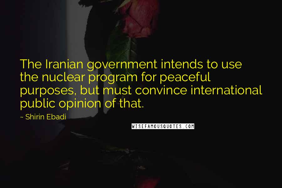 Shirin Ebadi Quotes: The Iranian government intends to use the nuclear program for peaceful purposes, but must convince international public opinion of that.