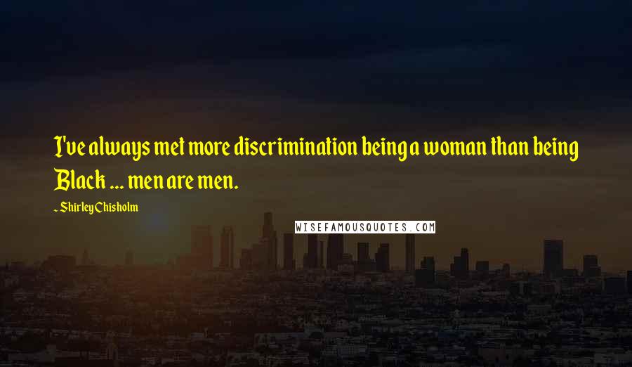 Shirley Chisholm Quotes: I've always met more discrimination being a woman than being Black ... men are men.