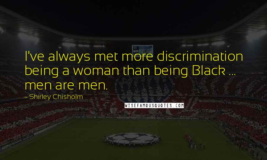 Shirley Chisholm Quotes: I've always met more discrimination being a woman than being Black ... men are men.