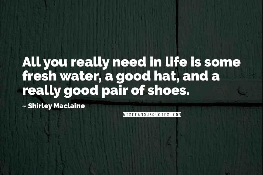 Shirley Maclaine Quotes: All you really need in life is some fresh water, a good hat, and a really good pair of shoes.