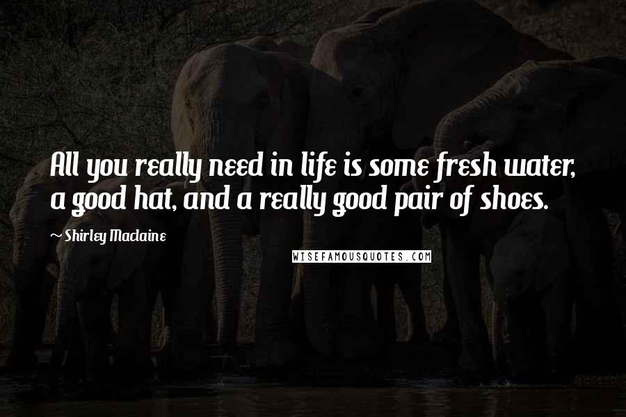 Shirley Maclaine Quotes: All you really need in life is some fresh water, a good hat, and a really good pair of shoes.