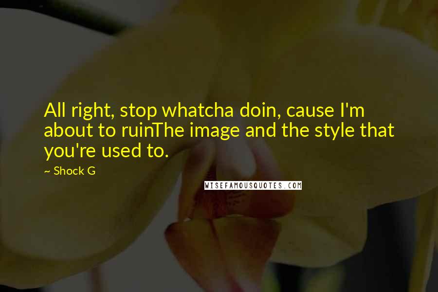 Shock G Quotes: All right, stop whatcha doin, cause I'm about to ruinThe image and the style that you're used to.