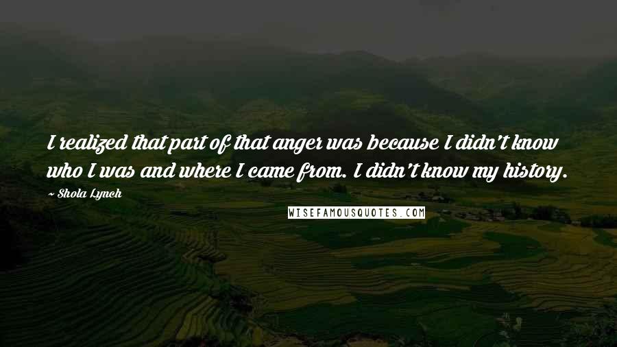 Shola Lynch Quotes: I realized that part of that anger was because I didn't know who I was and where I came from. I didn't know my history.