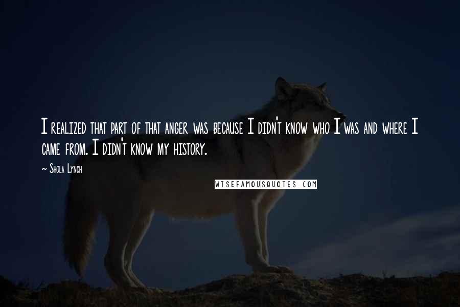 Shola Lynch Quotes: I realized that part of that anger was because I didn't know who I was and where I came from. I didn't know my history.