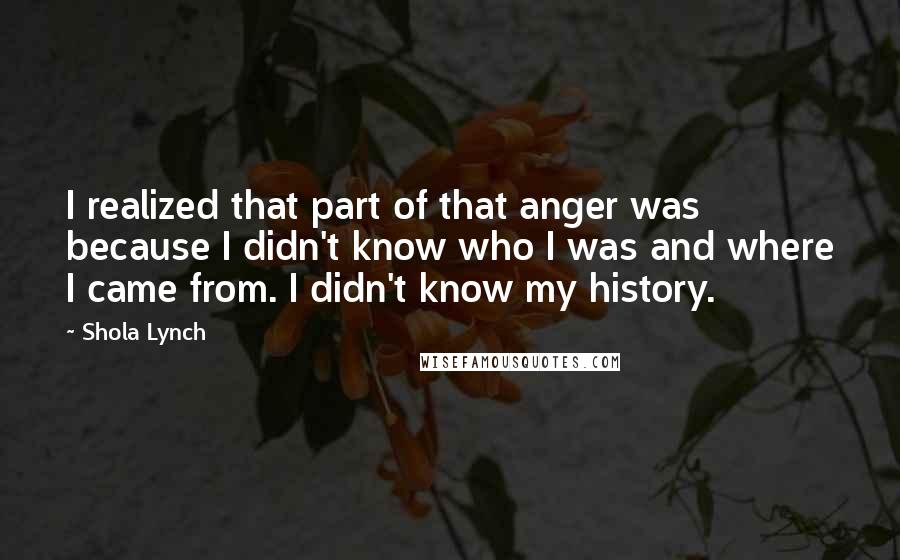 Shola Lynch Quotes: I realized that part of that anger was because I didn't know who I was and where I came from. I didn't know my history.