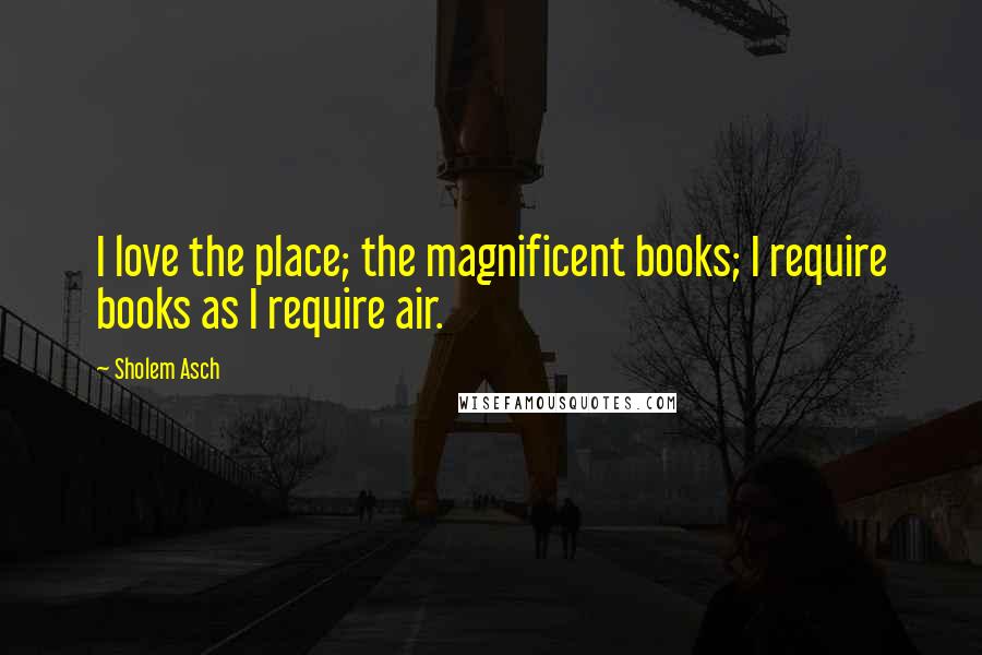 Sholem Asch Quotes: I love the place; the magnificent books; I require books as I require air.