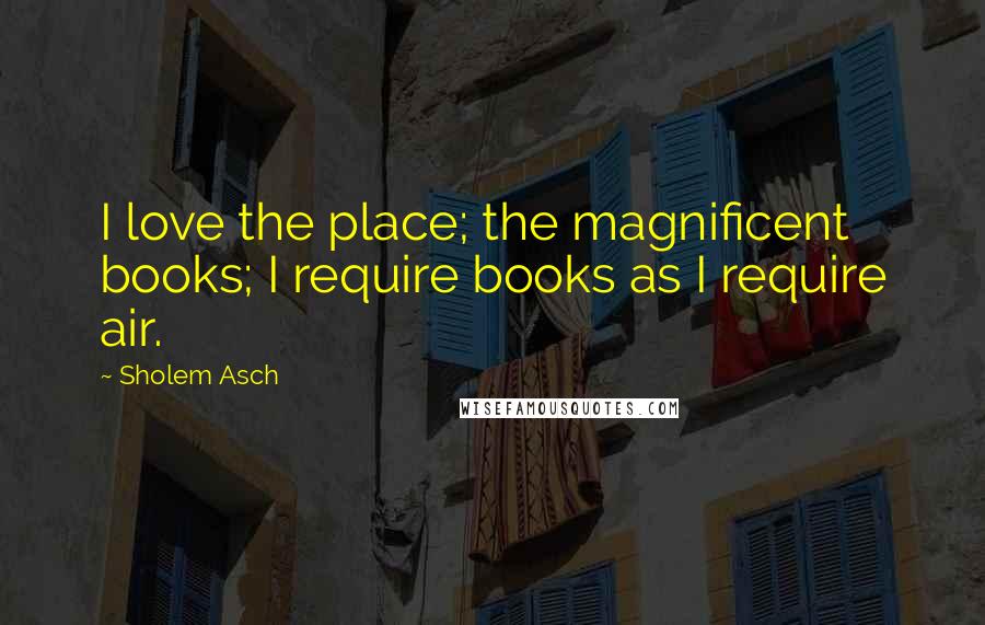 Sholem Asch Quotes: I love the place; the magnificent books; I require books as I require air.